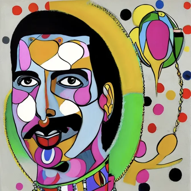 Freddie Mercury in the style of George Condo     14